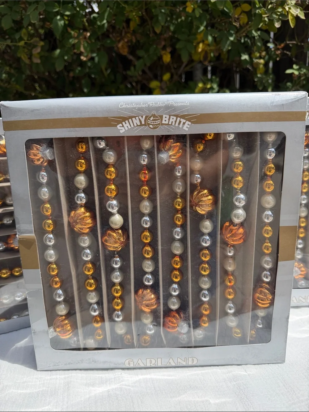 x3 RADKO Shiny Brite GLASS GARLAND 7ft/14ft Set Pumpkin Orange Gold Silver Fall